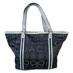 Coach Black Poppy Bandana Glitter Logo Tote Bag